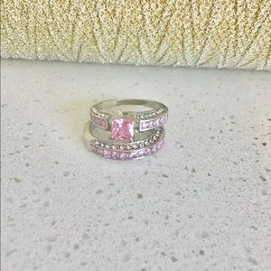 Beautiful Silver Rings Surrounded By Fashion Pink Diamond Stone 2pcs